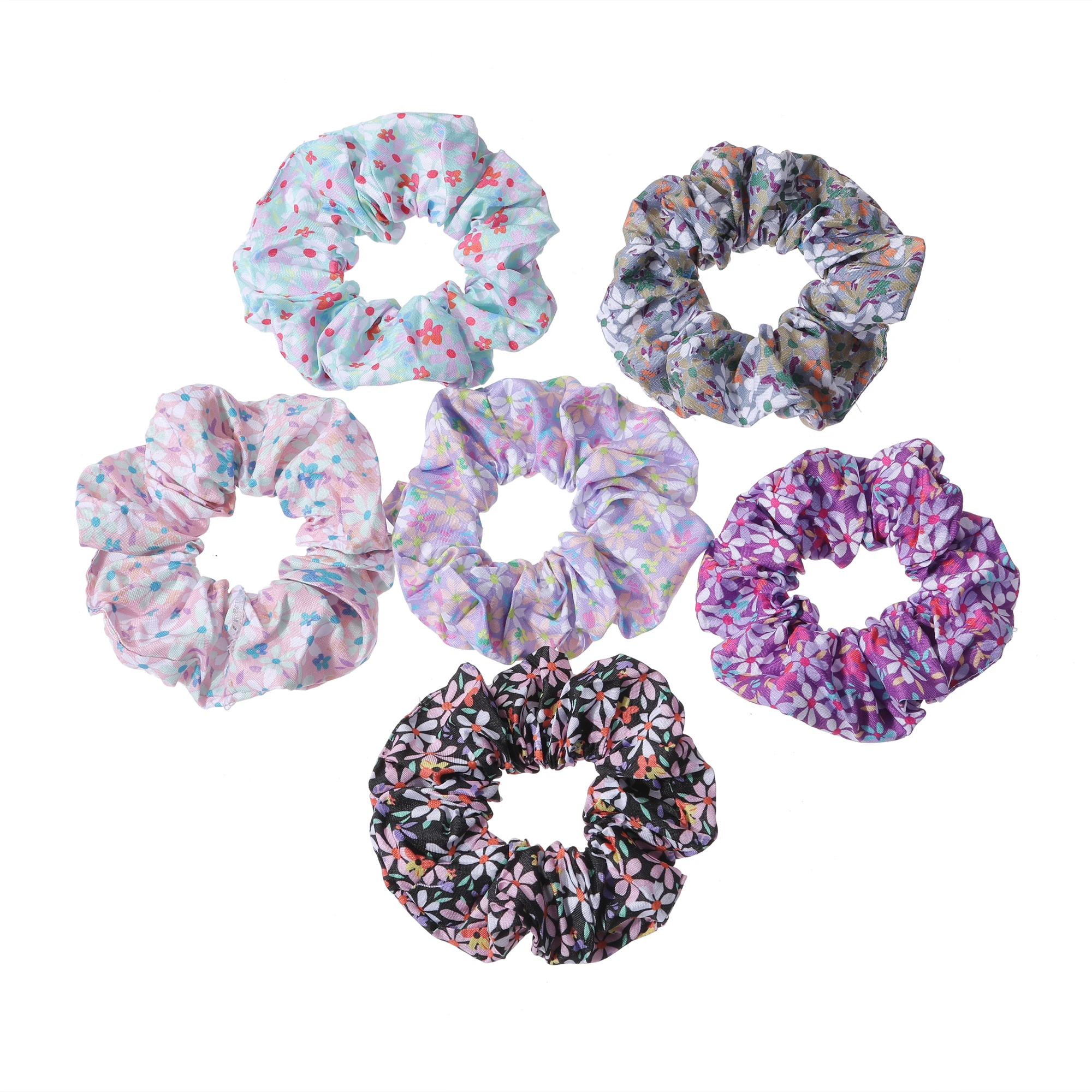 6pcs/lot Hair Scrunchies Headwear Ties Print Women Girls Scrunchy Cute Sweet Accessories Elastic Band Bohemia Flower Garden