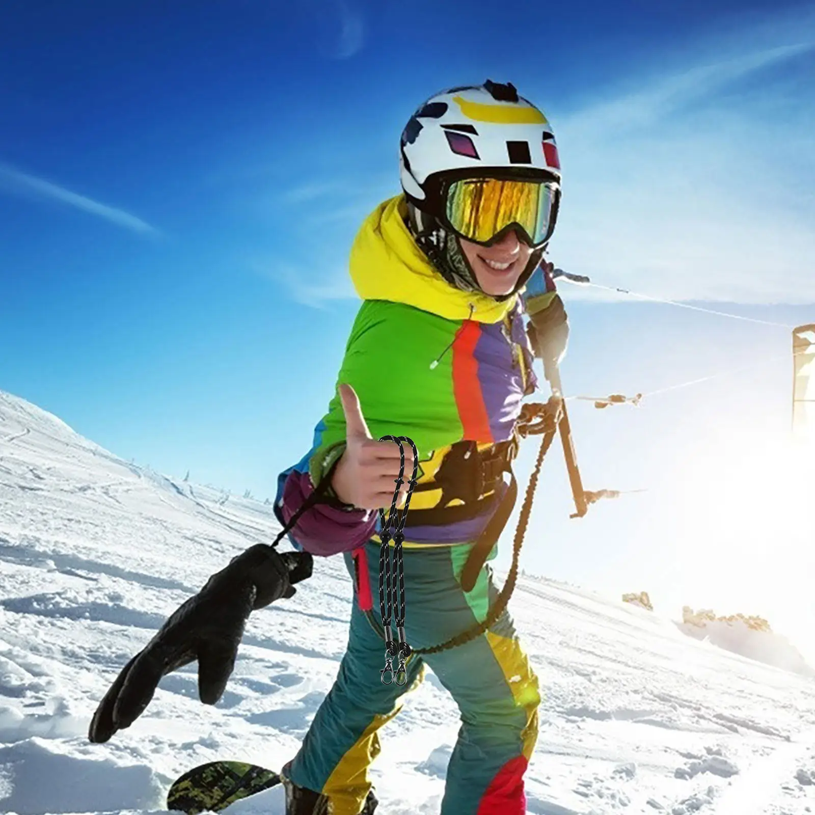 

2 пары регулируемых поводков для лыжных перчаток, защита от потери, ремешок на запястье для сноубординга, зимних видов спорта, портативный, легкий, безопасный