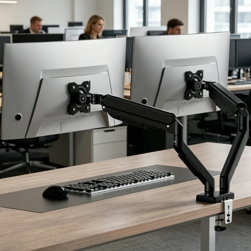 

Multifunctional dual display mount, 13–32 inch monitors available, 360° rotation for neat home desktop organization