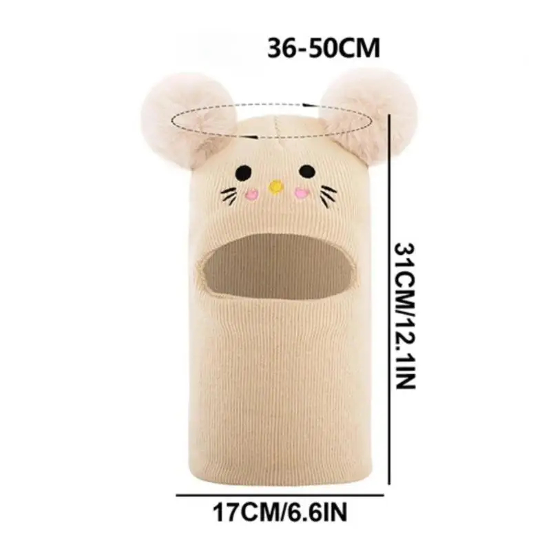 1 tocado de doble pompón con bonito bordado de dibujos animados, tejido para cobertura completa de rostro y cuello, resistencia al viento y al frío