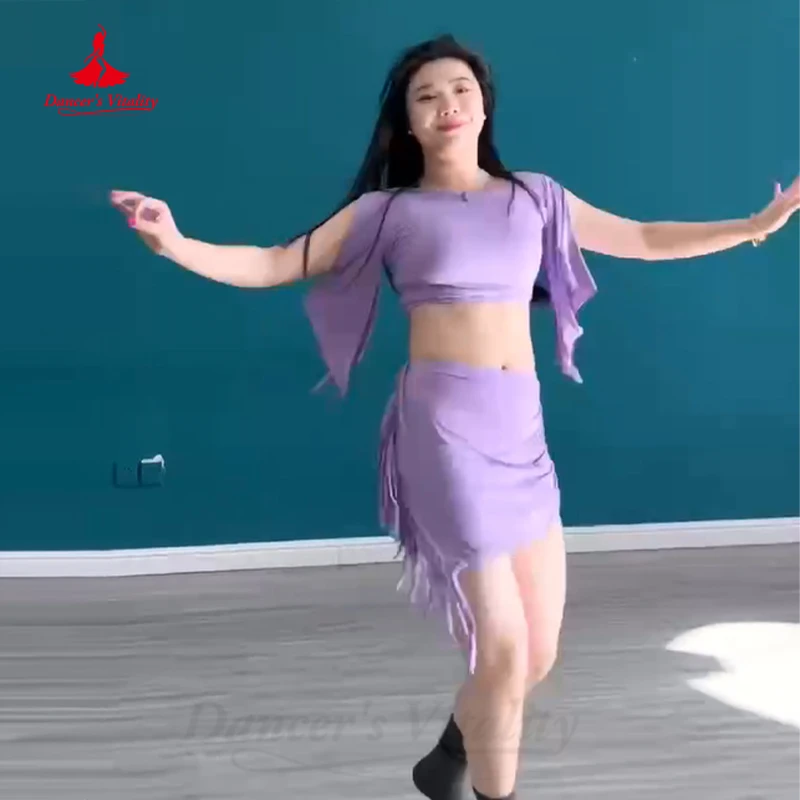 Belly Dance Practice Clothes Suit Customsized Comfortable Modal Short Sleeves Top+skirt with Underwear 2pcs Belly Dancing Outfit