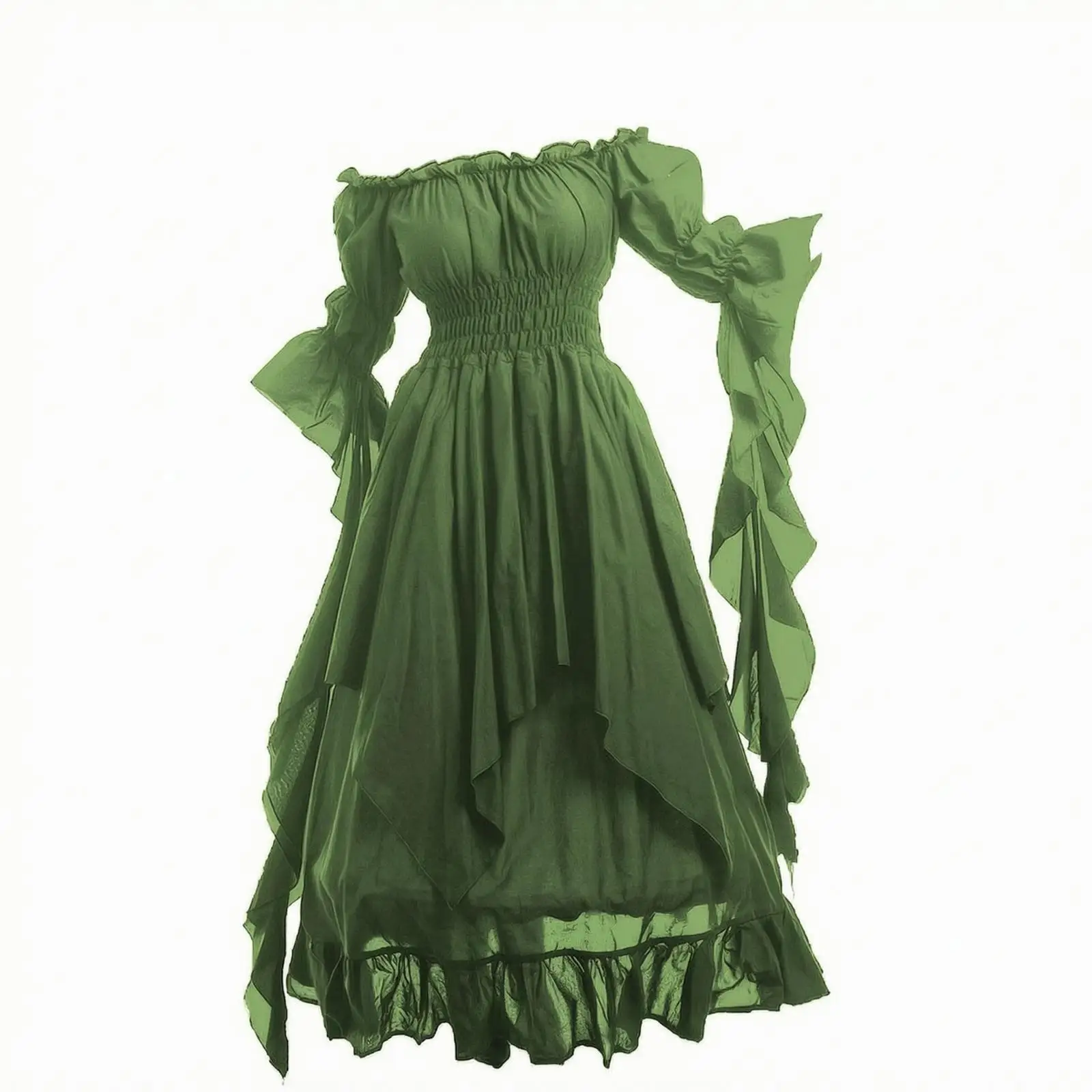 Off Shoulder Women Renaissance Dress Long Sleeve Medieval Style Gown for Festival Photoshoot Flowy Elastic Waist Skirt view 2