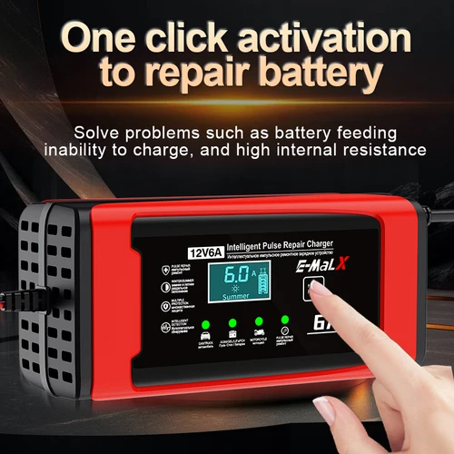 Imagen 2 del producto Nuevo cargador de batería de coche inteligente 12V6A unidad de carga de batería de coche y motocicleta 14,6 V LiFePO4 reparación de batería de plomo-ácido pantalla LCD