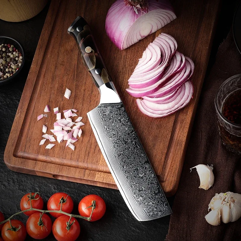 

Sharp Kitchen Knives 10Cr15CoMoV 67 Layers Damascus Steel Blade Slicing Chefs Cleaver Nakiri Knife Professional Cooking Tools