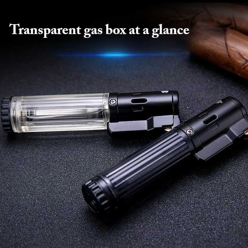 HONEST Metal Blue Flame Direct Flush Butane Gas Lighter Portable Outdoor Windproof Baking BBQ Cigar Lighter Men's Creative Gift