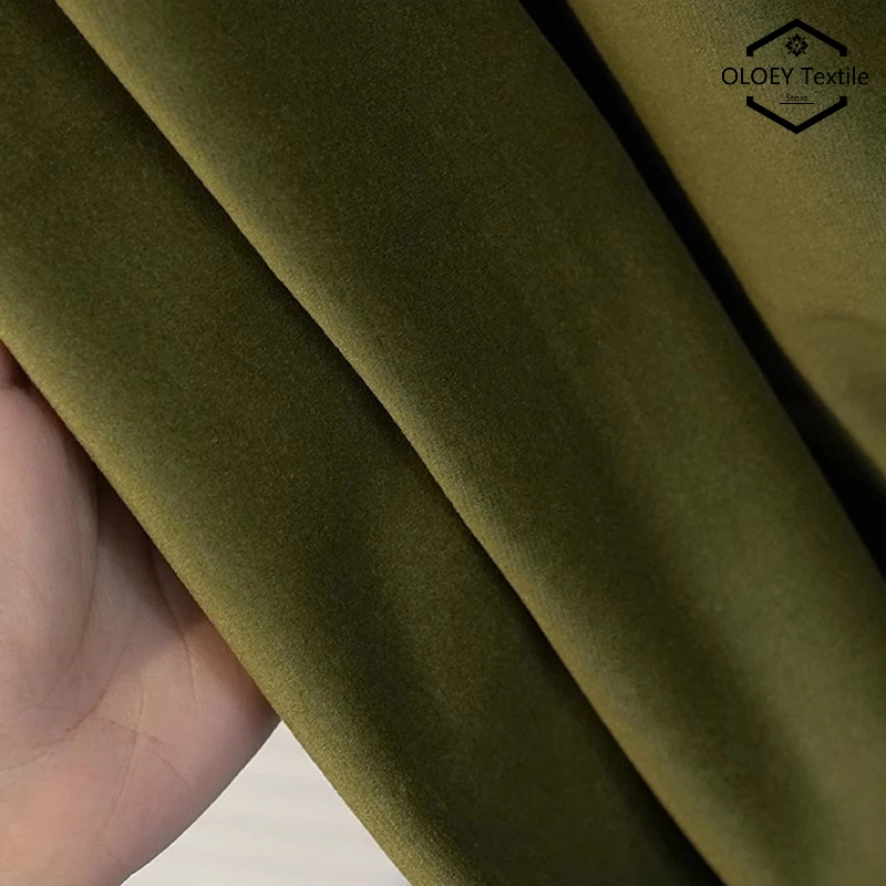 

OLOEY New Olive Green Velvet Custom Curtains Vintage American Style Light Blocking Solid Color Luxury Living Room Window Drapes