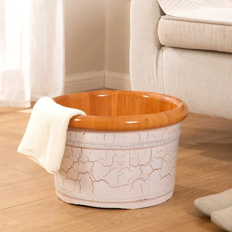 Automatic Drainage Oak Foot Bath Bucket, Over Calf Tub with Wood Paint, Deep Home Solid Wood Foot Bath Basin, Oak Foot Bath