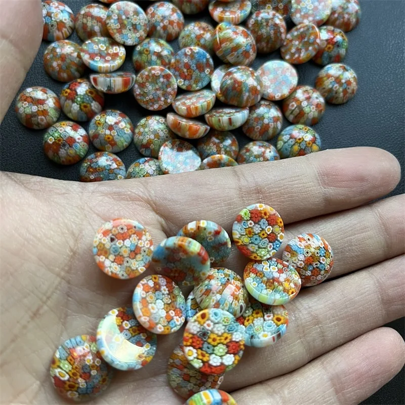 5pcs 6*14MM Semicircle Millefiori Beads Multi Color Lampwork Stone Dome Flat Back Cabochons Half Round Flower Decoration