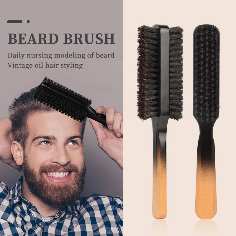 Peigne à barbe en bois massif pour hommes, brosse à tête d'huile, crinière de over, brosse à cheveux double face, brosse à barbe en nylon, soins de la barbe, outils spéciaux