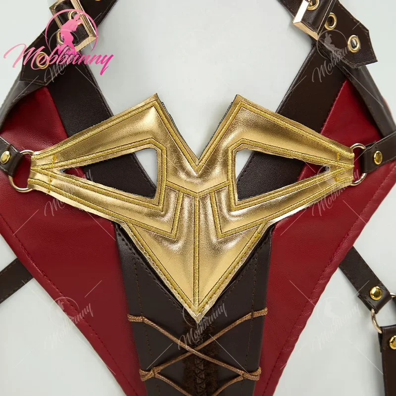 EE01 Mobbunny  Women Red Lingerie Set Cutout Bondage Top and Panty with Gloves Cosplay Costume&0Ww