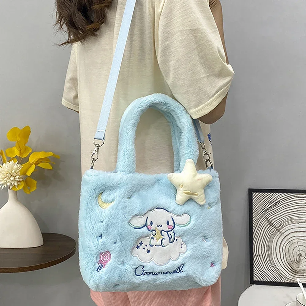 MINISO Disney Sanrio  Plush Bag Kawaii Kuromi My Melody Cute Cartoon Anime Handbag Cinnamoroll Storage Tote Bags  Women Girl