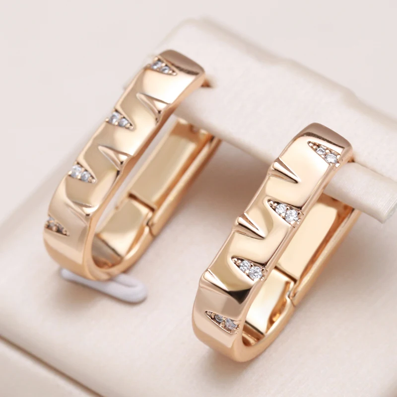 Kinel New Trendy 585 Rose Gold Color Hoop Earrings For Women Vintage Bride Wedding Jewelry Natural Zircon English Earrings