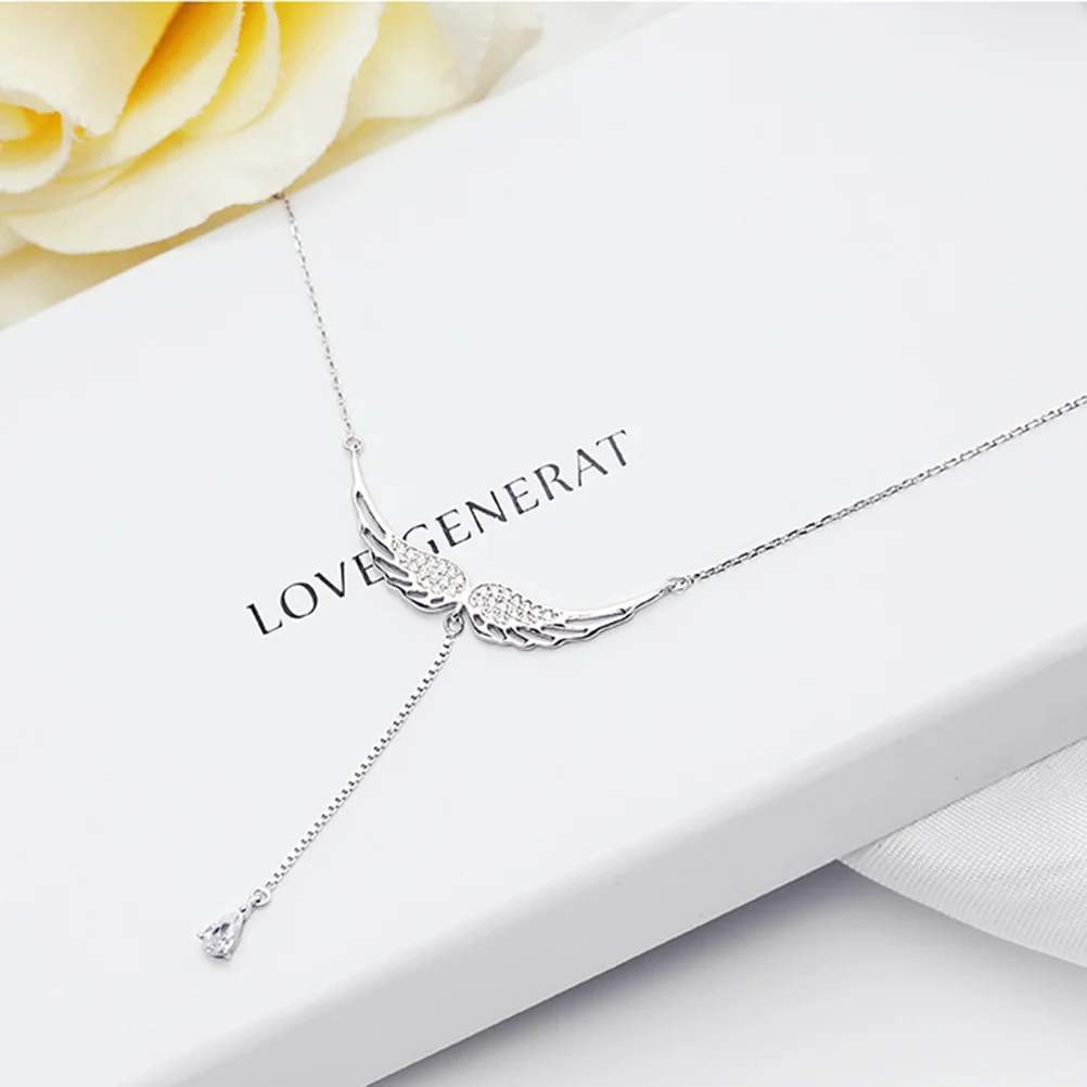 Collana con ala d'angelo in argento sterling 925 con zirconi per gioielli di moda da donna Accessori da spiaggia per feste da indossare ogni giorno