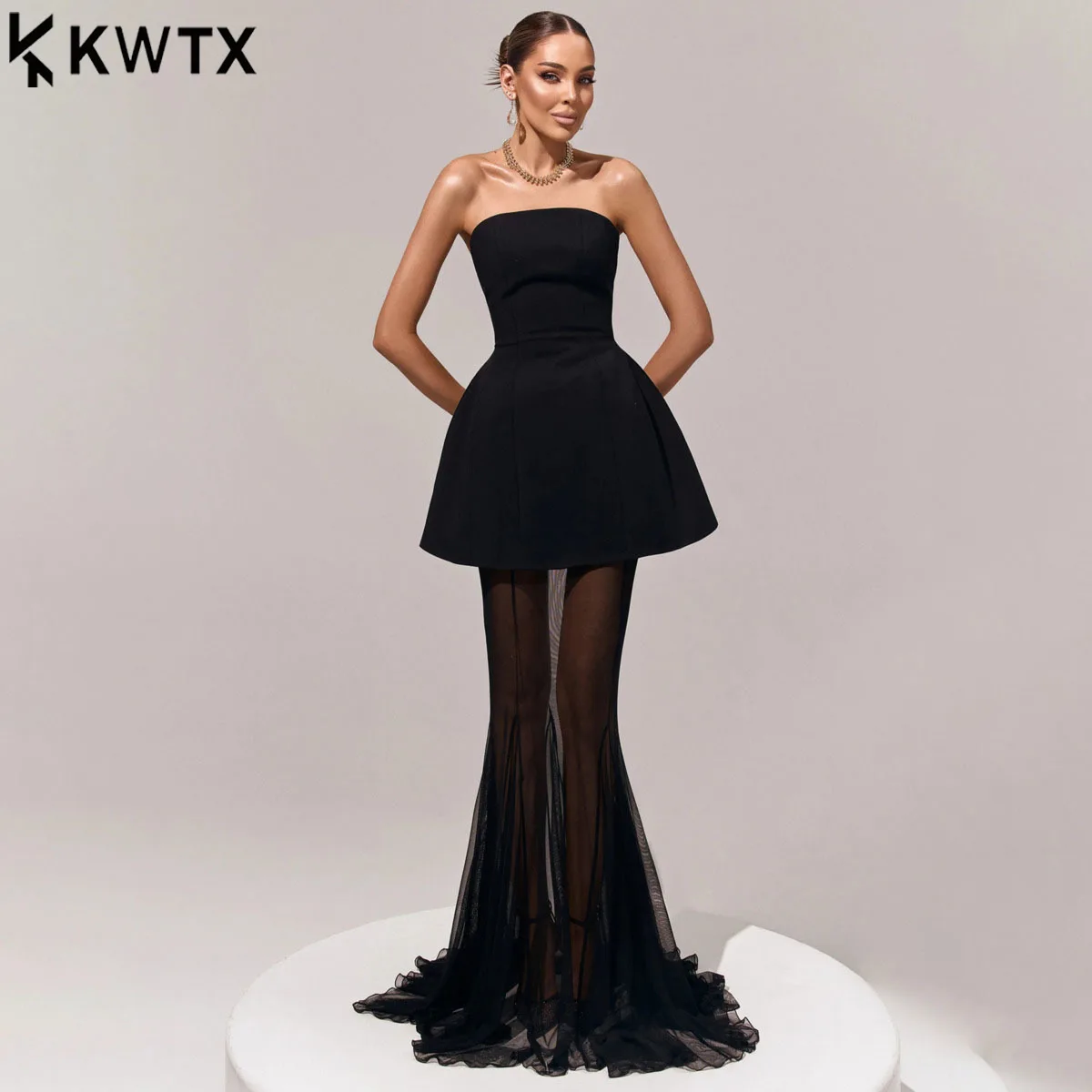 KWTX Designer maille moulante Tube femmes Mini robe élégante Sexy Patchwork fête bureau rue été printemps Chic minimaliste 2026