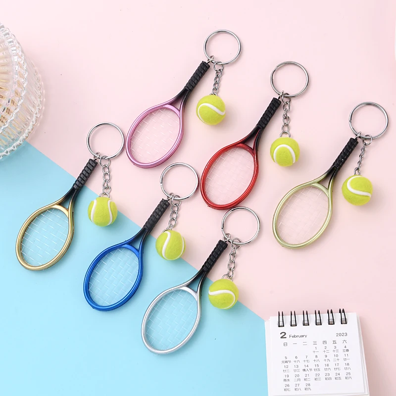 Funny Tennis Ball Mini Keychain for Women Men Racket Key Chain Accessories Bag Pendant KeyrinSouvenir Gifts for Sports Lovers