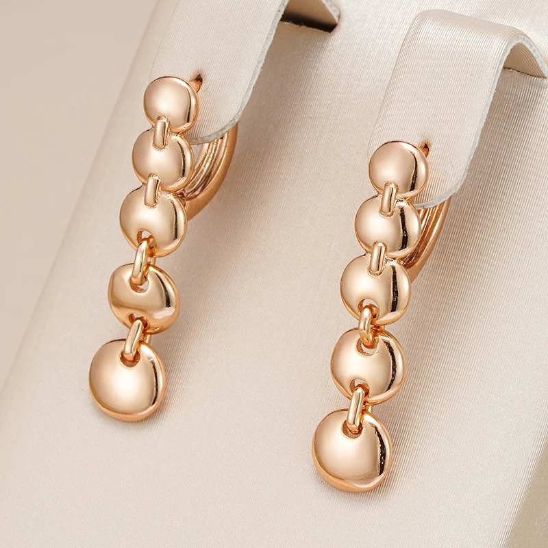 Kinel Hot Fashion Glossy Dangle Earrings For Women 585 Rose Gold Color Simple Long Pendant Link High Quality Daily Fine Jewelry