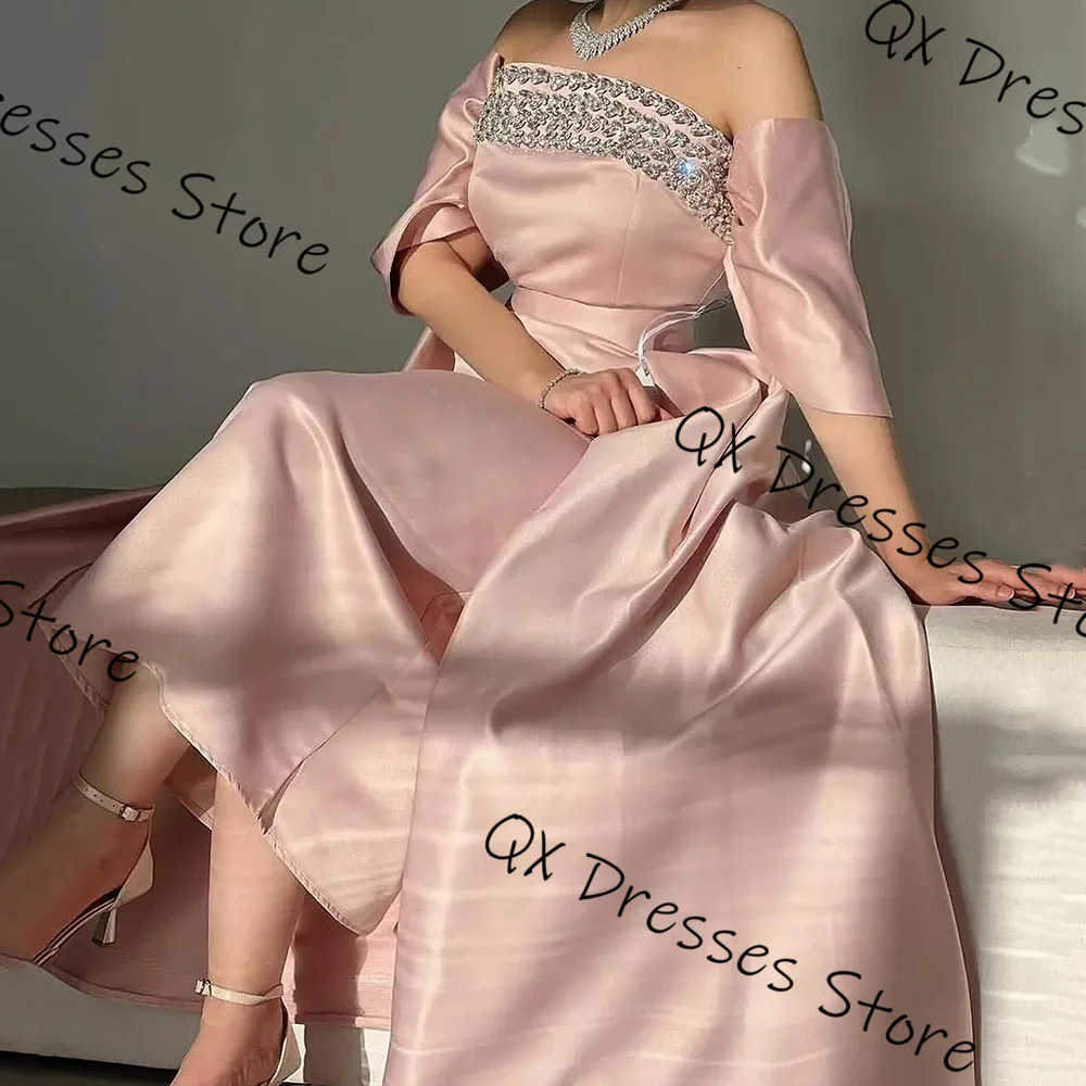 Customized Jiayigong vivacious Pink Imitation diamond Porm Evening Dresses Satin A-line Ankle length Quinceanera Dresses