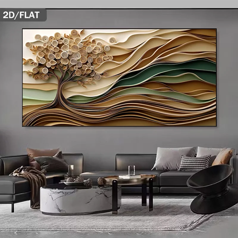

2D/Flat Large Abstract Tree Wave Pattern Canvas Wall Art Frameless Modern Textured Canvas Prints for Living Rooms Decortion Gift