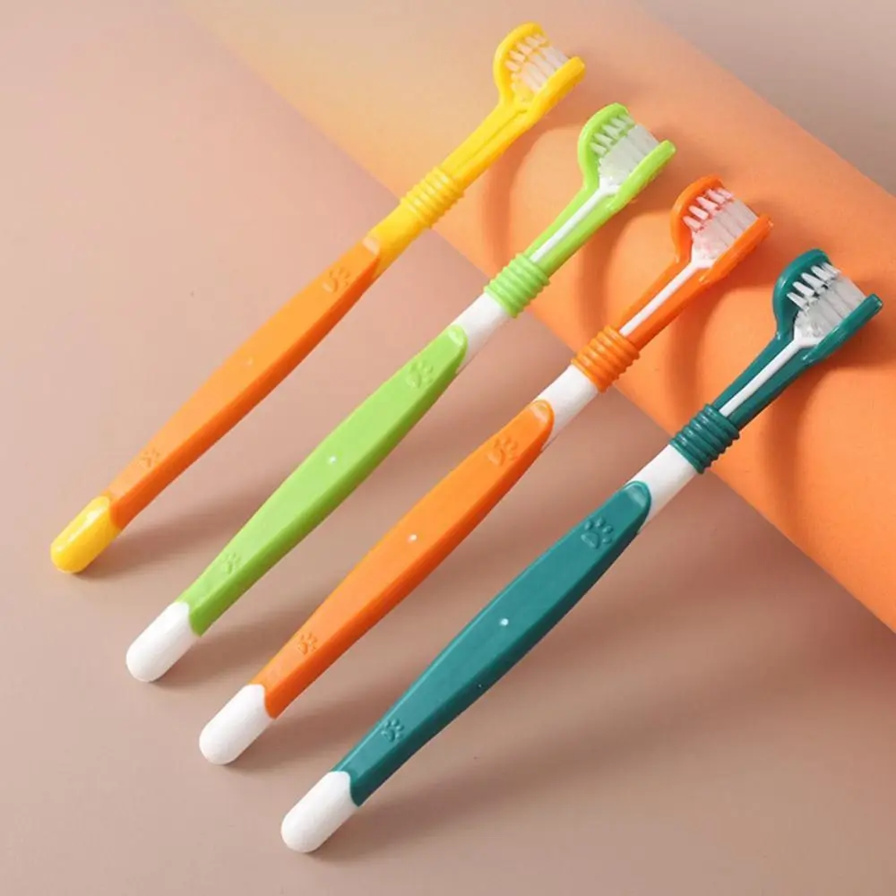 Nylon Pet Three-head Toothbrush New Plastic Three-head Pet Toothbrush Small Dog Soft Bristle Toothbrush Pet Cleaning Toothbrush