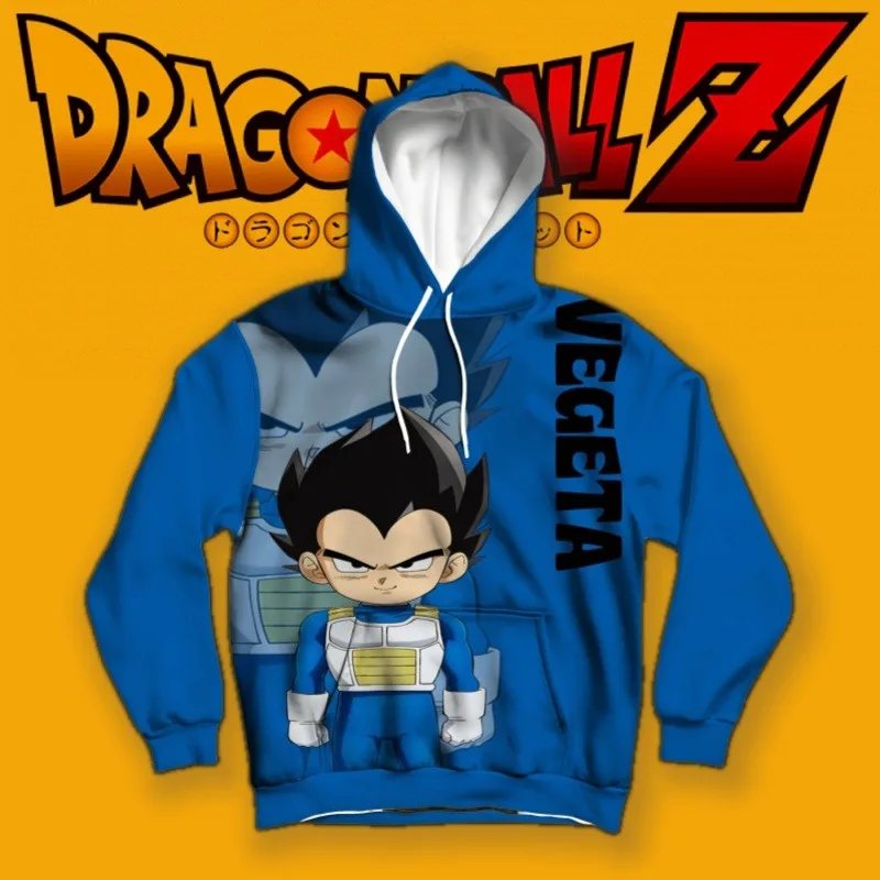 

Dragon Ball Hoodie Chibi Vegeta Print Unique Double Image Design with Bold Name Text, Iconic Character Cute & Cool Style
