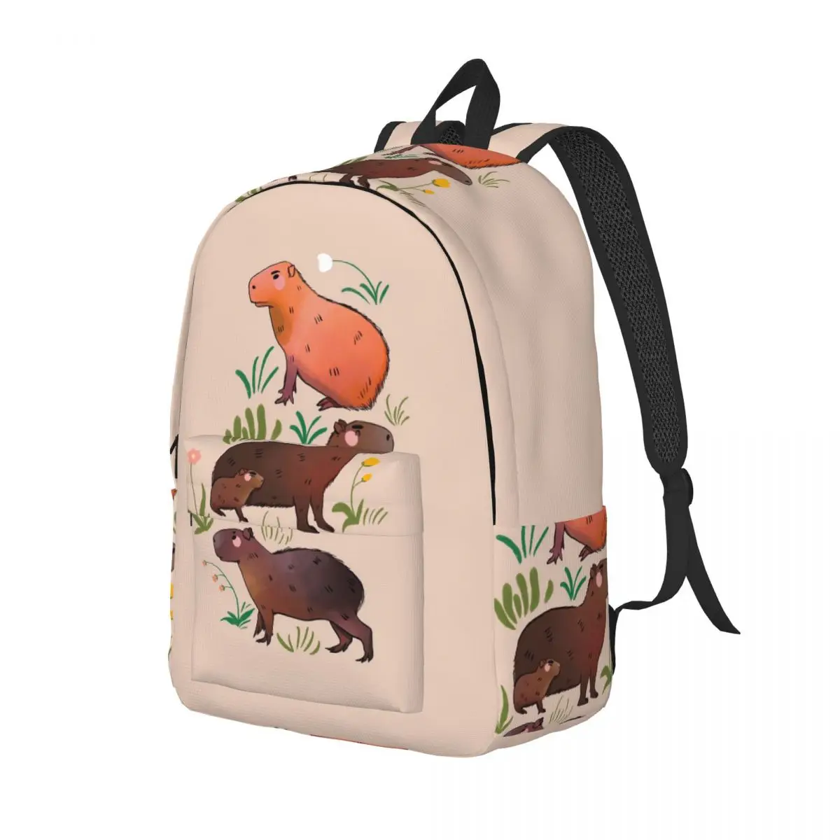 

Capybara - Cute Green And Brown Animal Illustration Backpack Daypack Large Capacity Children BookBag School Bag Shoulder