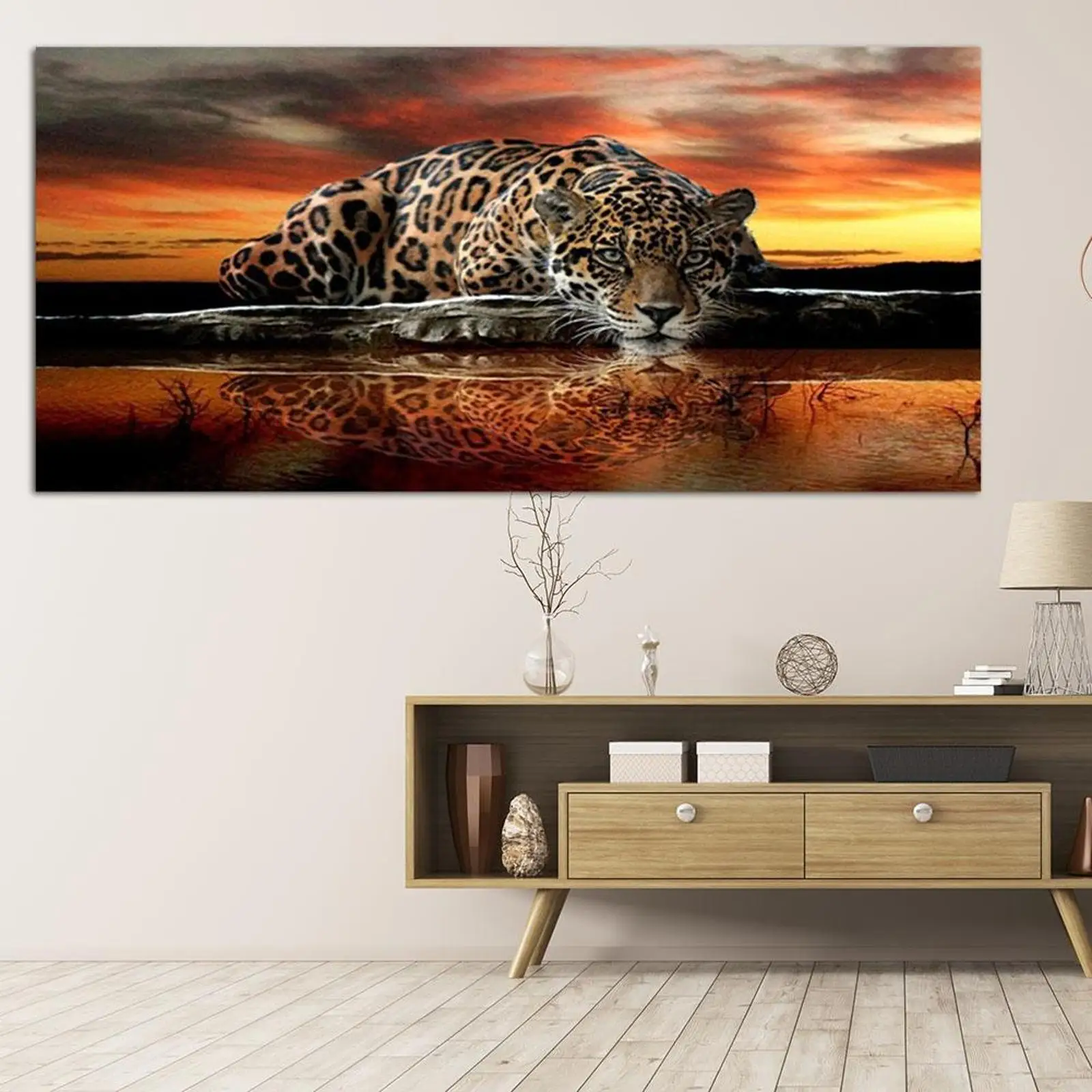 

Tiger 5D DIY Full Drill Round Diamond Painting Kit for Home Wall Decor 90x45cm