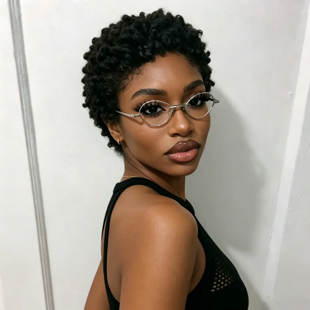 

Afro Kinky Curly Wigs Short pixie Wig Curly Human Hair Wig For Women Machine Wigs Short Pixie Cut Wig
