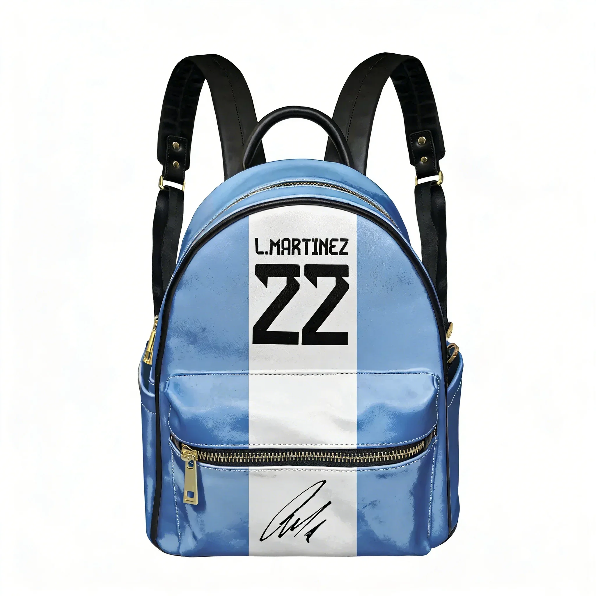 Lautaro No.10 PU Backpack Women Men Knapsack Argentina Soccer Star Custom Text Image Double Shoulder Bag Rucksack Gift Daypack