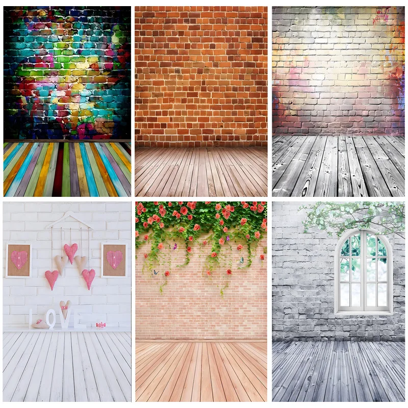 

SHUOZHIKE Brick Wall And Wooden Floor Theme Photography Backdrops Props Portrait Children Home Photo Studio Background QY-81