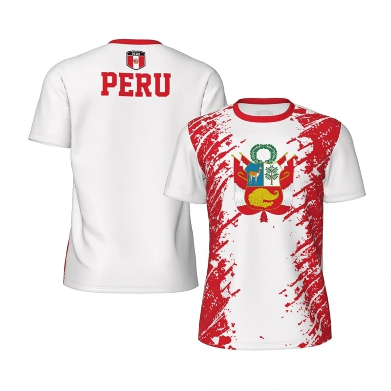 Peru Flag Graphic Football T Shirts Mens Peruvian Emblem 3D Printed Sports T-shirt Running Bike Soccer Tennis Fitness Tees