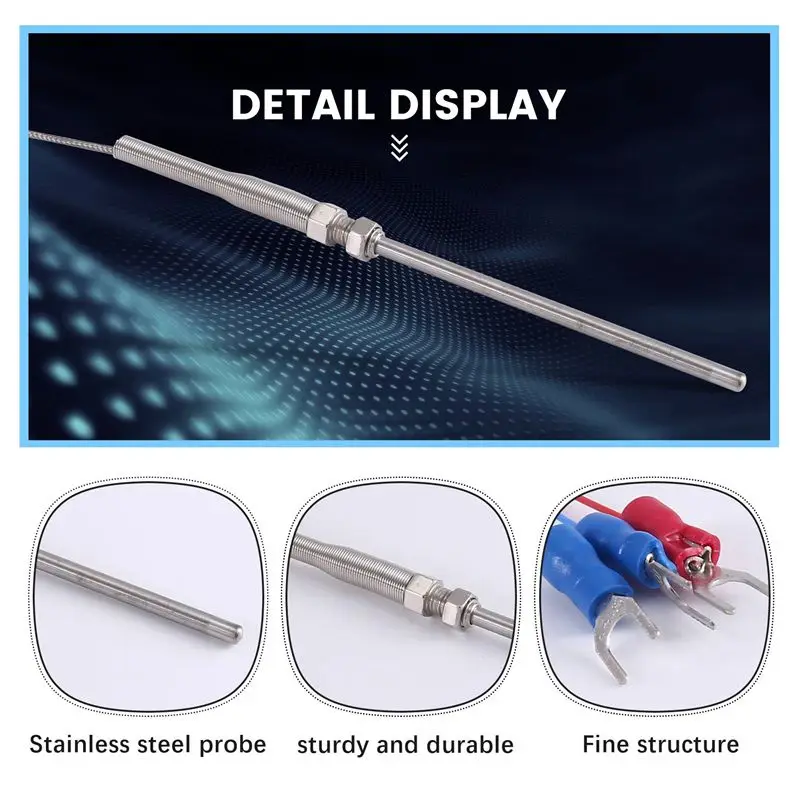 A77I Steel Temperature Probe Pt100 RTD Sensor Cable 2M 98 Mm 3 Wires -50 - 400 Celsius