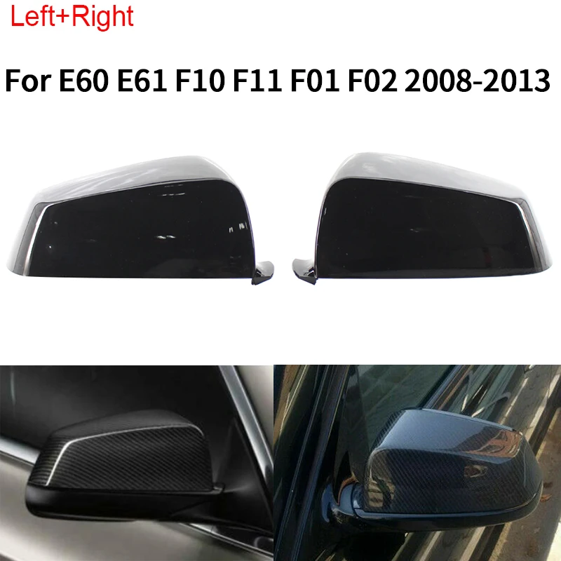 1 Pair Rear View Mirror Cover Caps For BMW E60 E61 F10 F11 F01 F02 5/6/7 Series 2008-2013 Gloss Black Side Mirror Covers