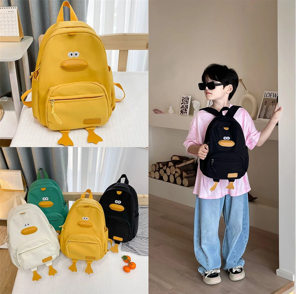 

Kids Backpack Cute Duck Cartoon Cream White Lightweight Canvas School Bag for Toddler Boys Girls Preschool Travel
