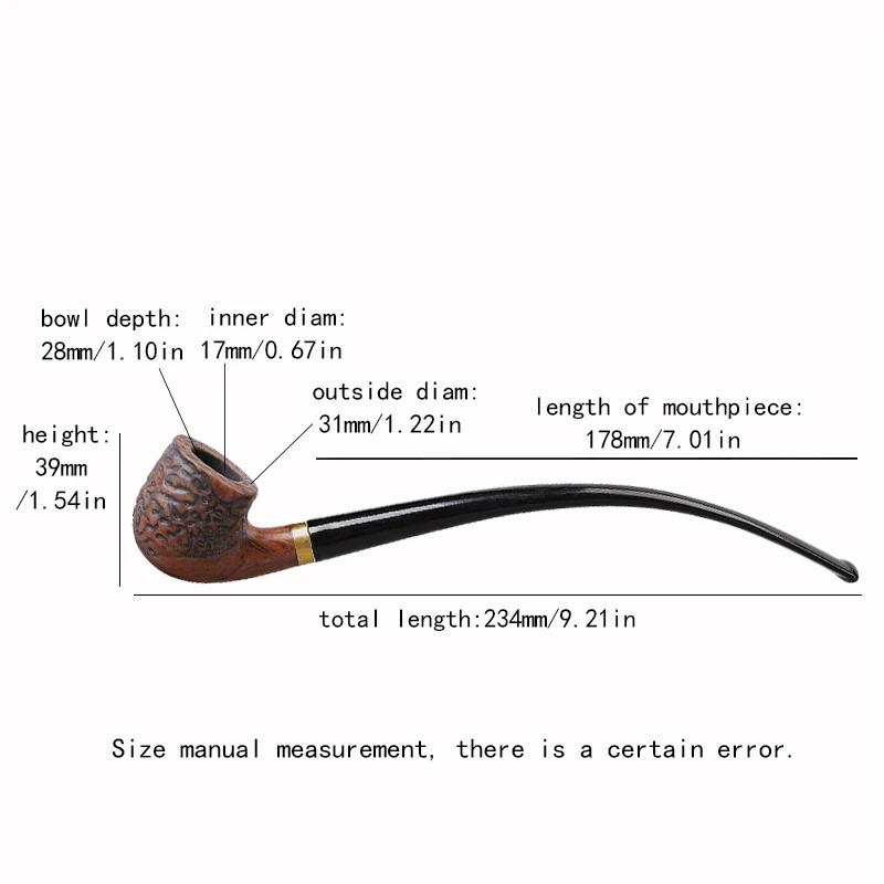 MUXIANG-Rosewood Enchased Tobacco Pipe, 3mm Filter, Long Handle, Reading Stem, Churchwarden Smoking Pipe with 10 Tool Kit,