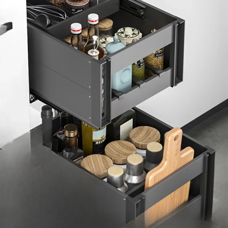 

Seasoning basket kitchen cupboard space aluminium opens the door and draws the drawer-type inner shelf for double-layer