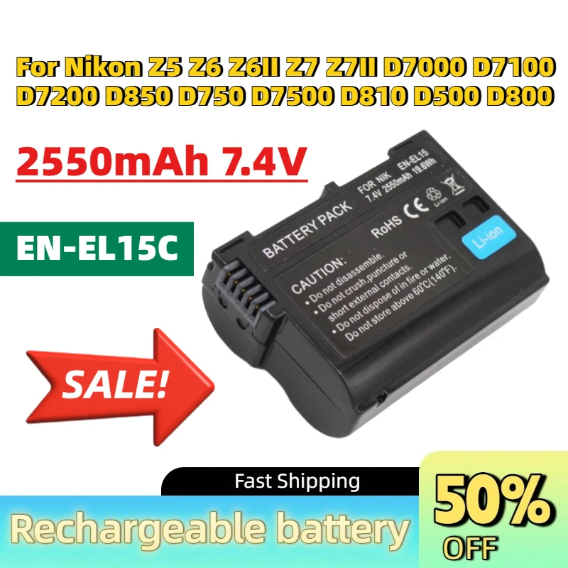 High-Quality EN-EL15C 2550mAh 7.4V Digital Battery for Nikon Z5 Z6 Z6II Z7 Z7II D7000 D7100 D7200 D850 D750 D7500 D810 D500 D800