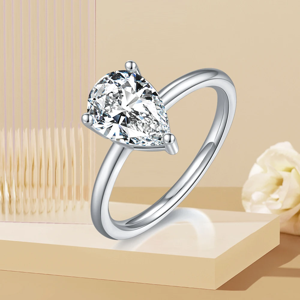 

Классическое кольцо грушевидной формы с 2 каратами и цирконом для женщин, стерлинговое серебро S925, белое изысканное роскошное ювелирное изделие