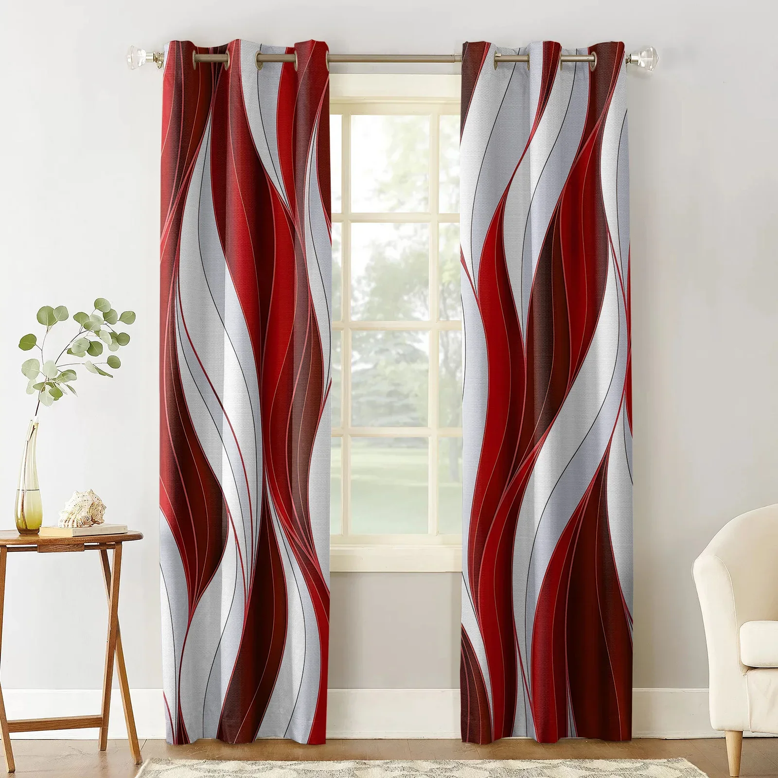 Abstract Gradient Line Color Block Red Curtains for Living Room Kids Bedroom Window Curtain Balcony Hall Drape Long Cortinas