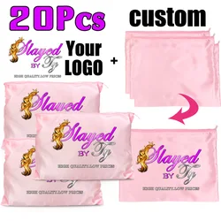20Pcs Logo Customize Silk Satin Bags With Zipper Big Wig Bags For Packaging Human Wigs 35X25Cm Silk Wig Bag Hair Extensions Bags