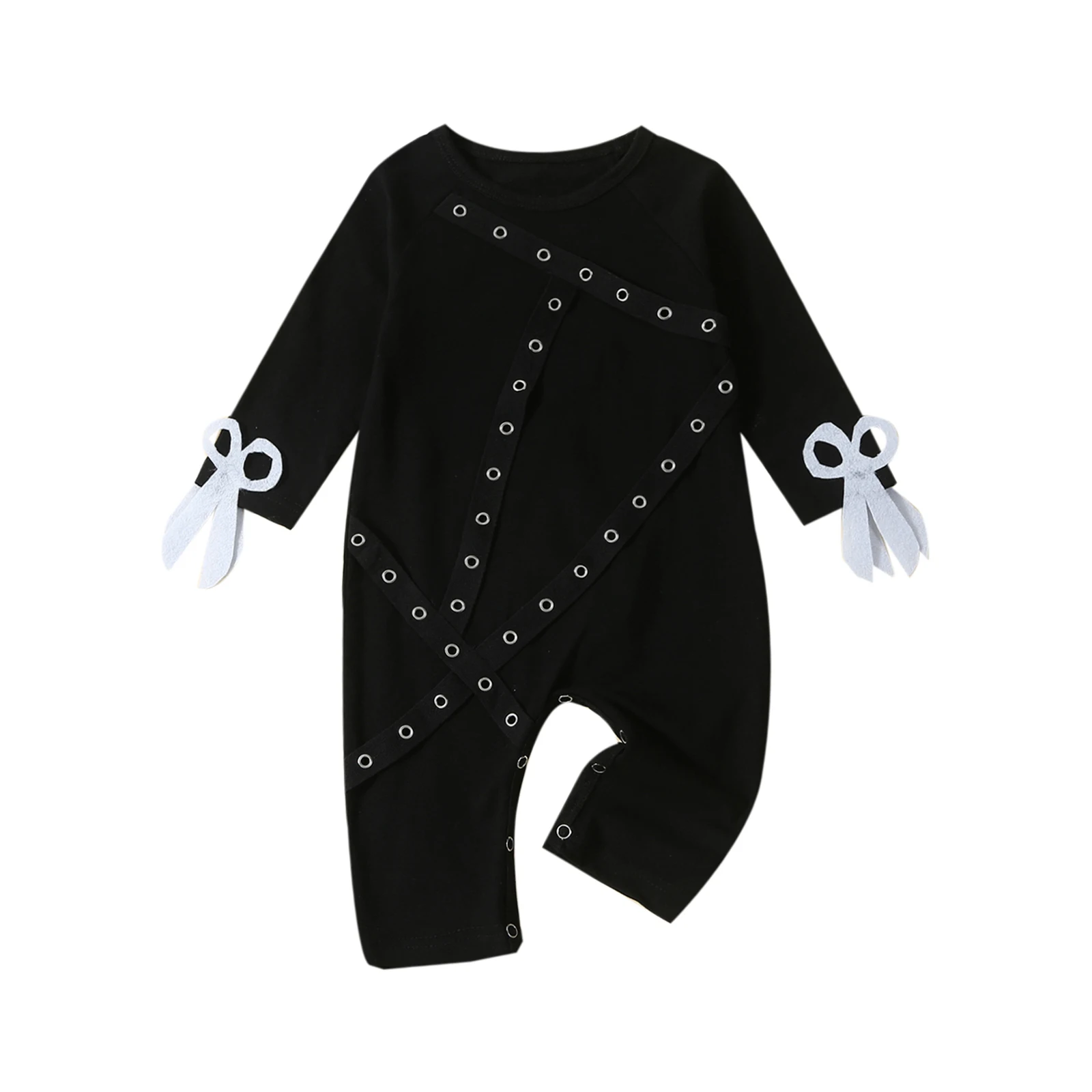 Baby Girls Boys Rompers Crew Neck Metal Hole Patchwork Scissor Decor Long Sleeve Toddler Clothes Fall Bodysuits