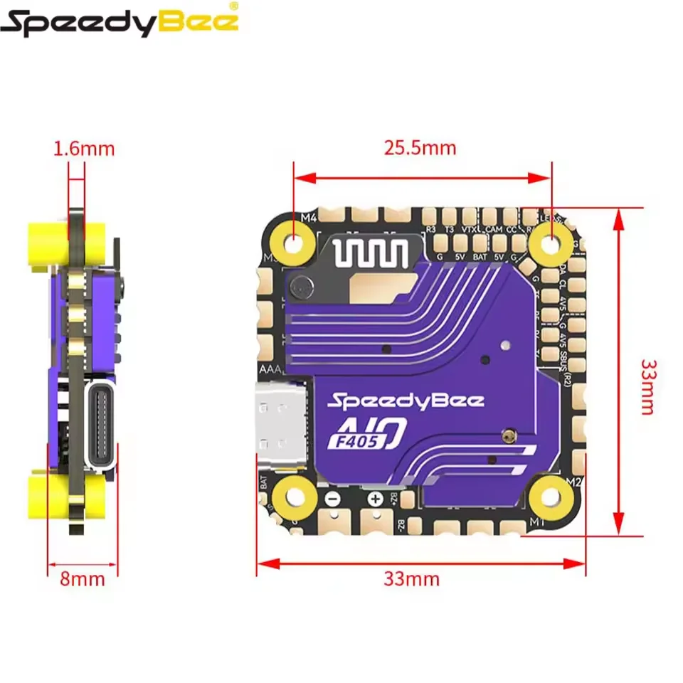 Speedybee F405 AIO Flight Controller 40A ESC BLUEJAY 3-6S for FPV Freestyle Drone, 5 Inch RC Quadcopter, 25.5x25.5mm, Betaflight
