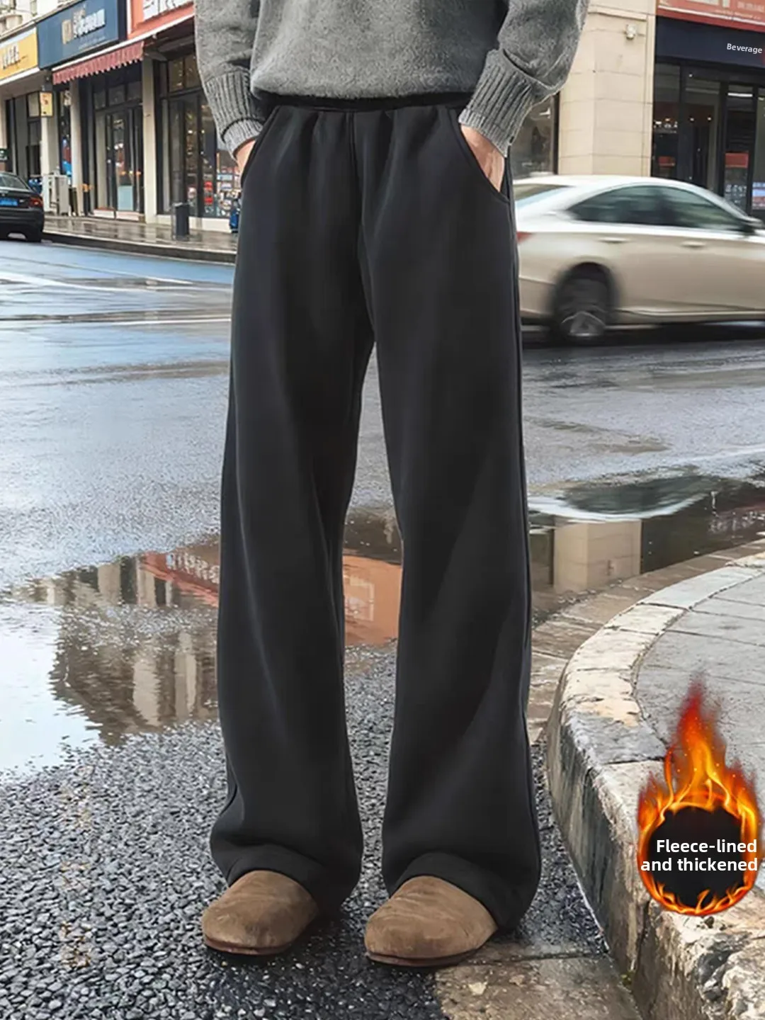 

Deep ey Thiened Fce Lined Casual Pants Men's Winter Loose Fit Straight Leg Pants Comfortable Drapey Trousers