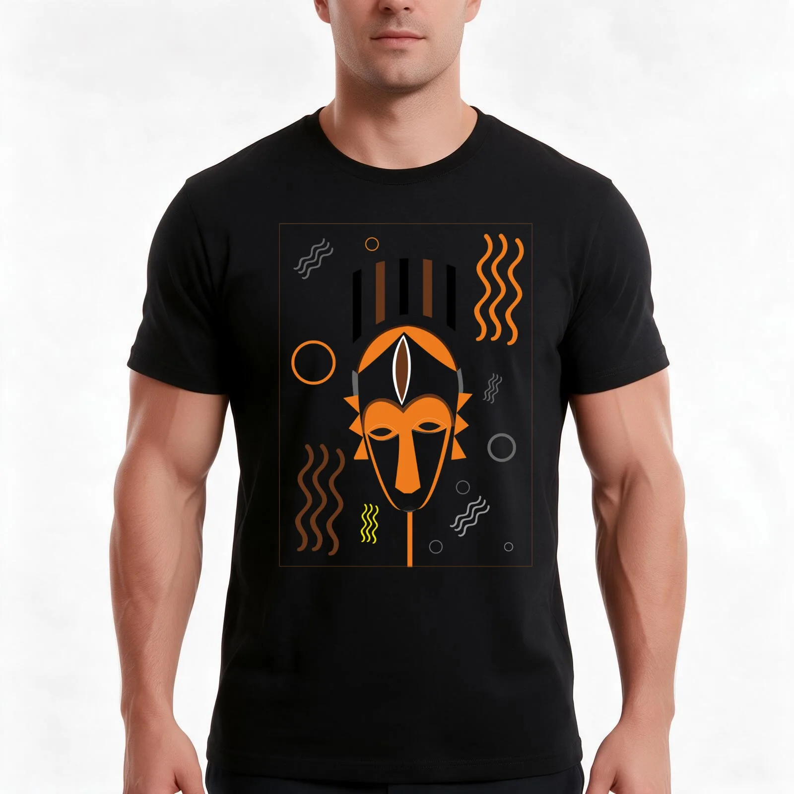 TALISMAN mask PESHE, T-Shirt, Summer Casual Cotton Tee, Oversized Streetwear Tops, Vintage Graphic Print, Loose Fit Short Sleeve