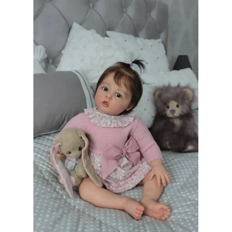 60CM Reborn Toddler Girl Doll Erin Soft Cuddly Body 3D Skin with Visible Veins Handmade Collectible Art Doll with Rooted Hair