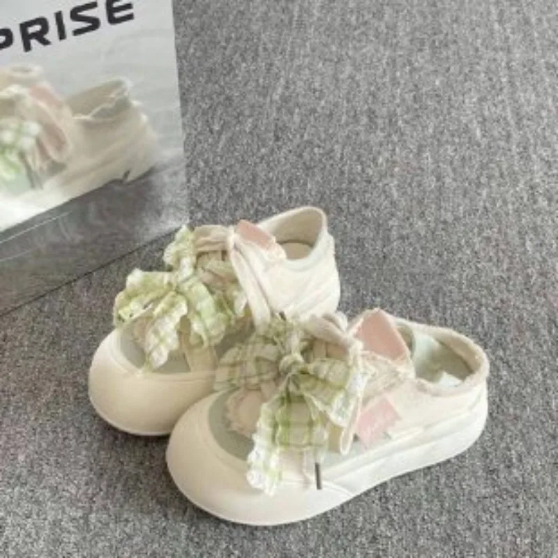 Weiße, blaue Plateau-Sneaker für Damen, mit Spitze und Schleifendekor, klobige Freizeitschuhe mit dicker Sohle, süßer, koreanischer, bequemer Alltags- und Modestil – Detail 2