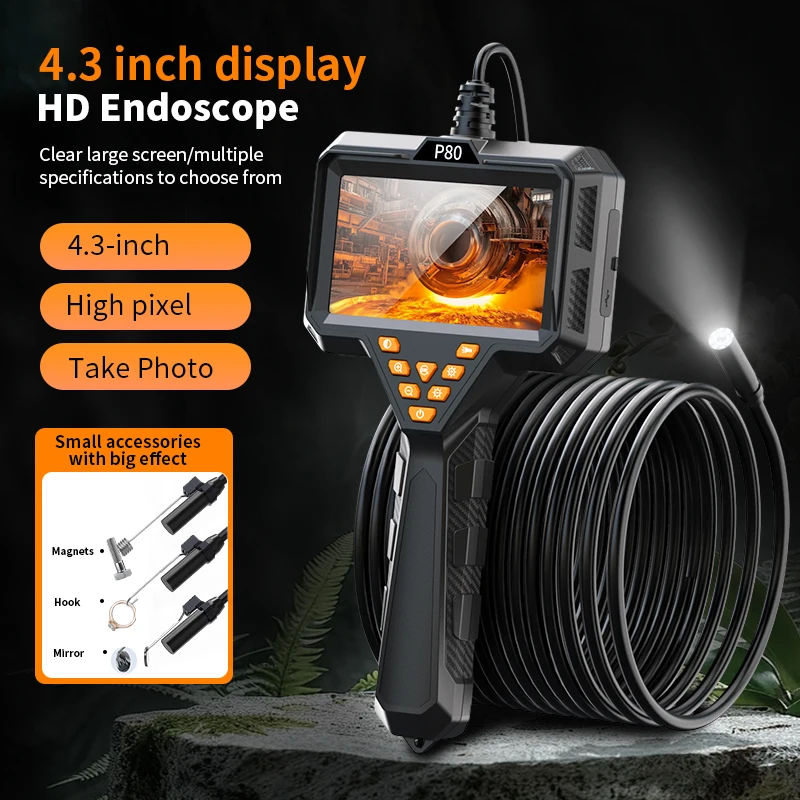P80 1080P HD Industrial Endoscope Equipped with 4.3-inch LCD Screen and Illuminated Camera, Suitable for Industrial Use, Ideal f
