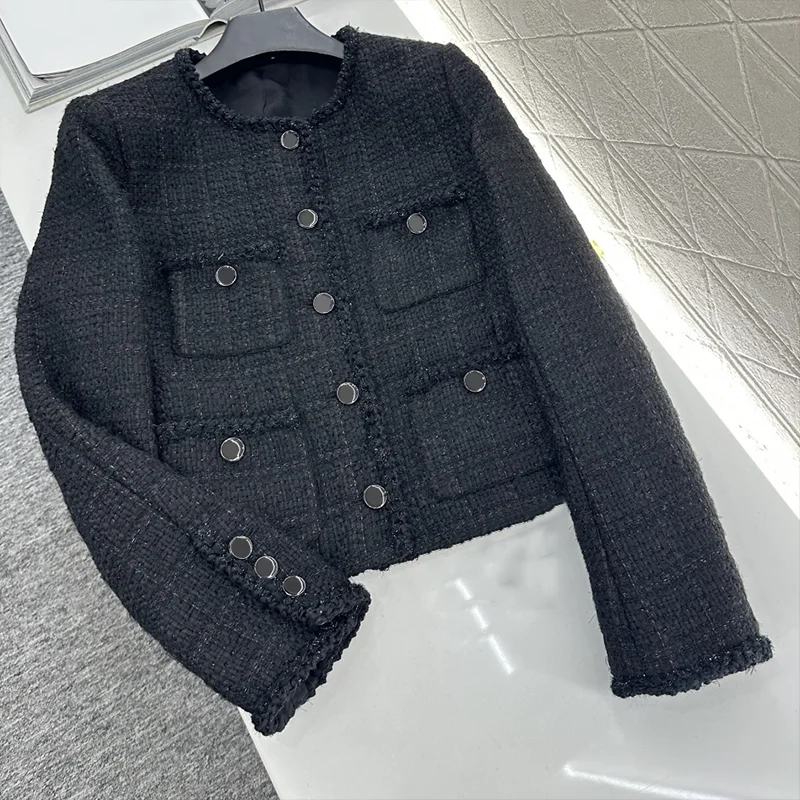 

Высококачественное женское новое универсальное короткое пальто ранней осени, роскошное и изысканное вязаное пальто с серебряной нитью 2592544