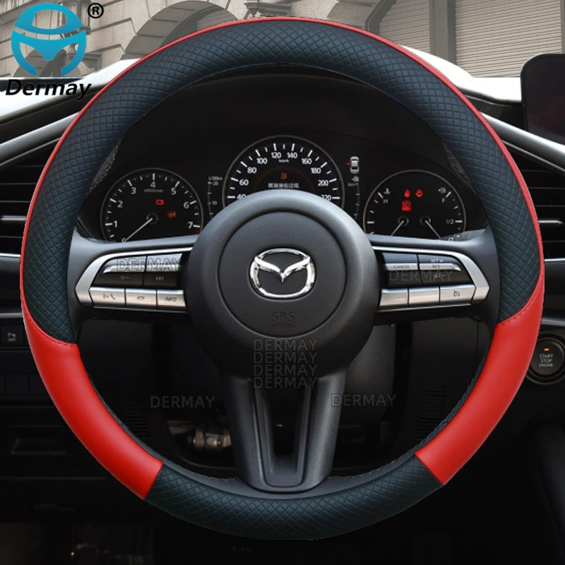 100% DERMAY Brand Leather Sport Car Steering Wheel Cover High Quality for Mazda 3 bl bj bn 323 Axela 3 Sport Auto Accessories