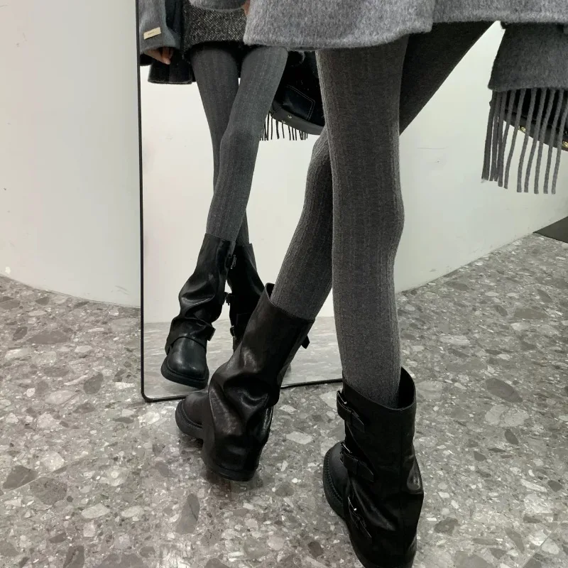 Винтажные термоколготки в полоску с узором для девочек, универсальные утягивающие колготки, женские осенне-зимние домашние теплые утягивающие леггинсы