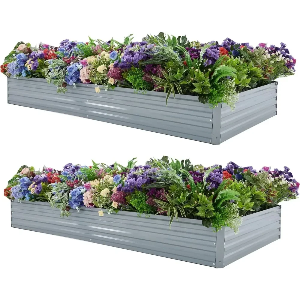 

8x4x1ft(2 Pack) Galvanized Raised Garden Bed,Outdoor Planter Box Metal Patio Kit Planting Bed for Vegetables Flowers Herb